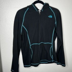 The‎ North Face Hooded Fleece Jacket Girls Sz XL Embroidered Logo Black Full Zip